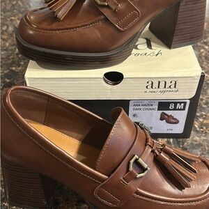 a.n.a Women's Cognac Block Heel Loafers